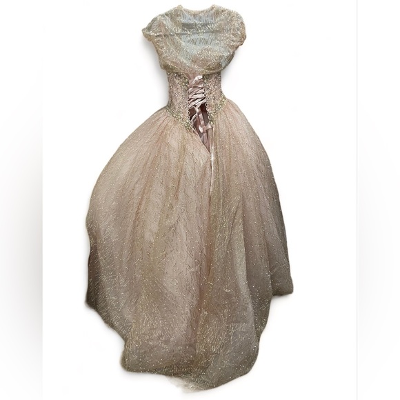 ❤️ Vintage 15 Year Old Party Dress With Beaded Lace Overlay & Corset Back ❤️ - Picture 2 of 11